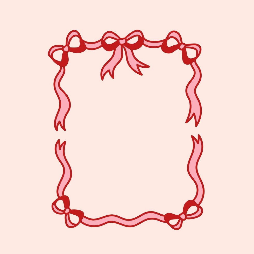 Frame of coquette pretty charming bows. Hand drawn trendy ribbons border. Vintage bowknots frame for greeting cards, wedding, invitations, social media vector