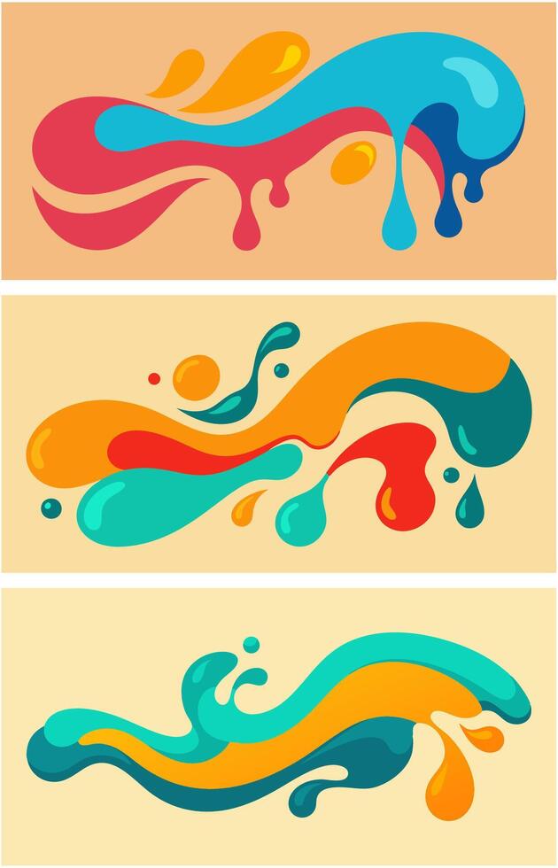 Set of three abstract banners with colored liquid flows vector