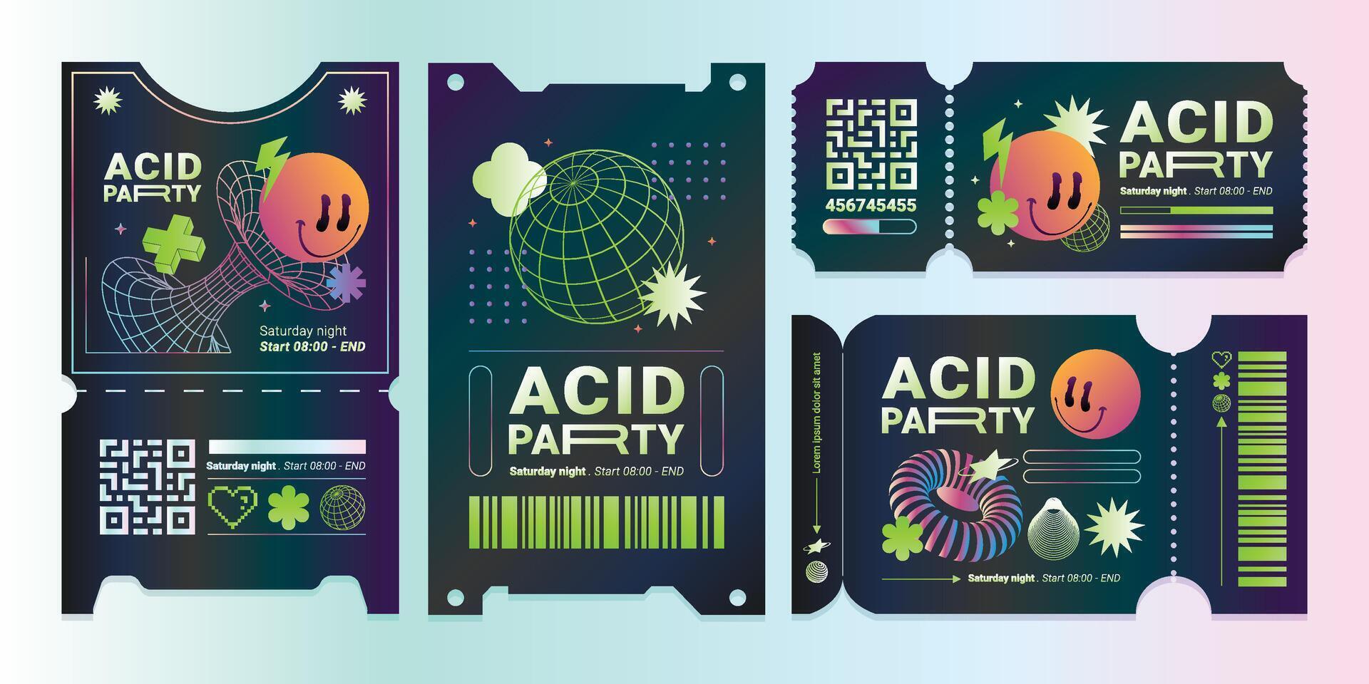 Acid aesthetic tickets in gradient style vector