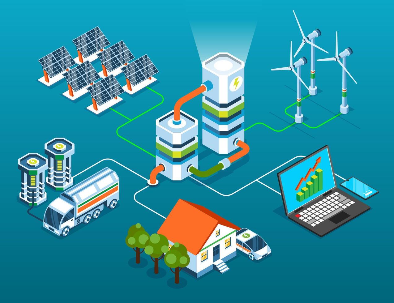 Smart industry flowchart in isometric view vector