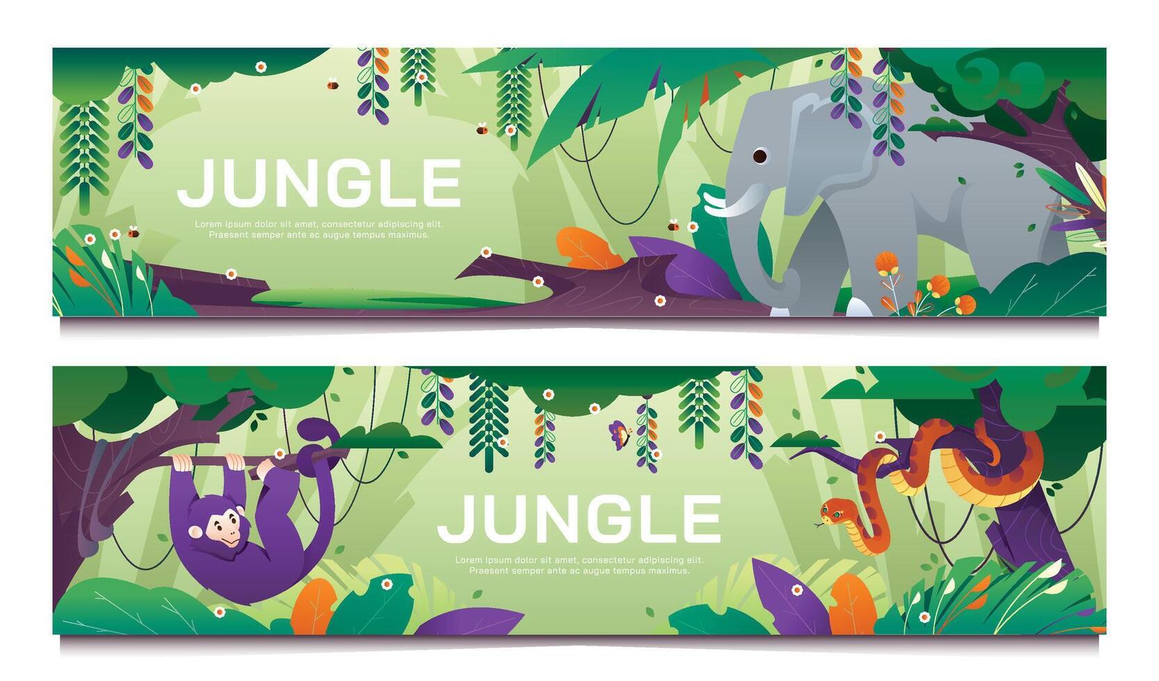 Jungle banner template set in gradient style vector