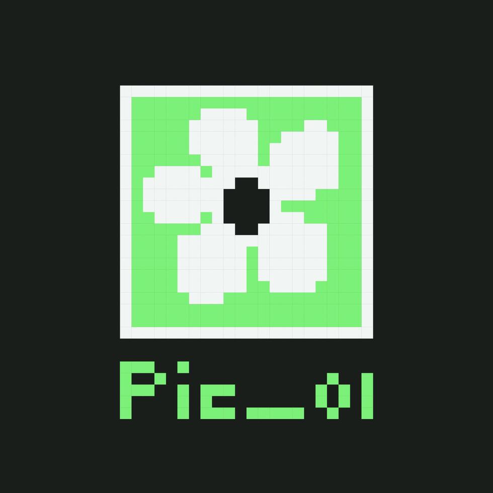 Pixel Art Flower Picture Retro File Screen Icon. vector