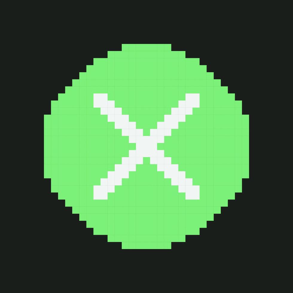 Retro Pixel Art 8 bit Green Cross Mark Icon Button vector