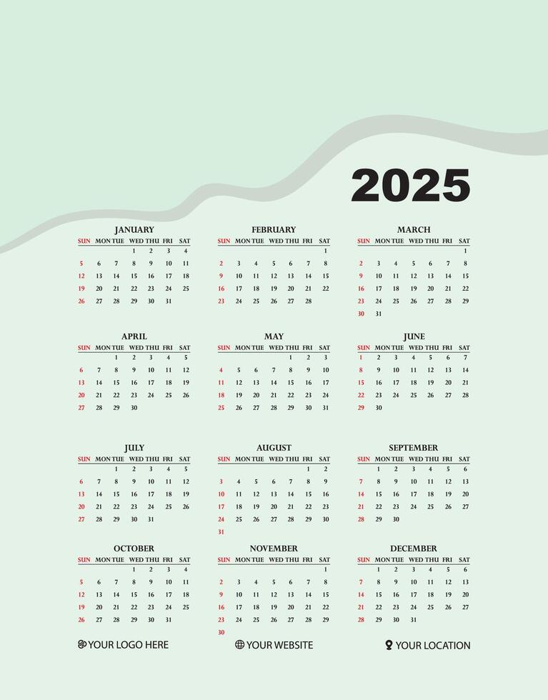 2025 new year calendar vector