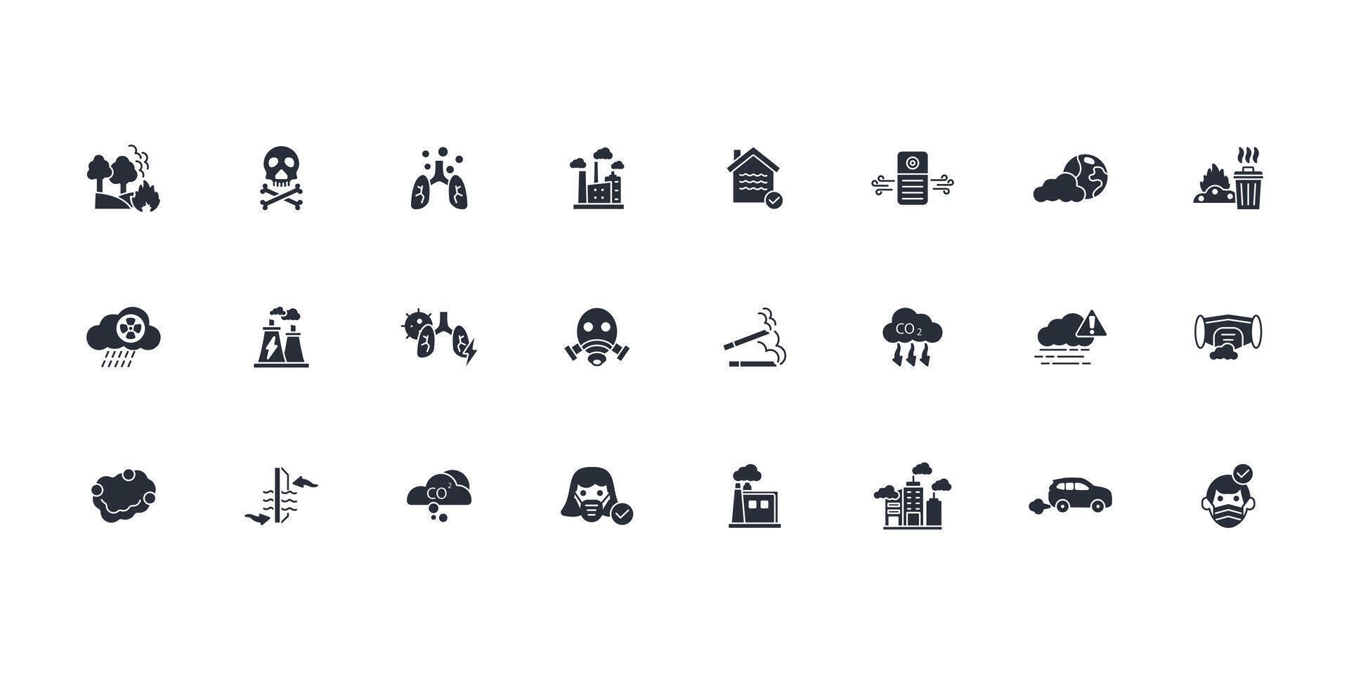 Air Pollution icon set..Editable stroke.linear style sign for use web design,logo.Symbol illustration. vector