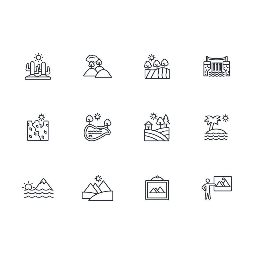 Landscape icon set..Editable stroke.linear style sign for use web design,logo.Symbol illustration. vector
