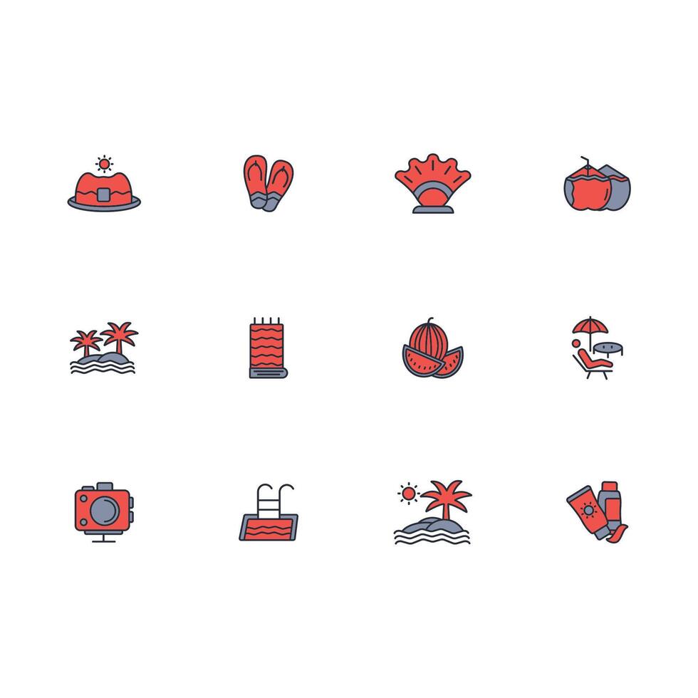 Summer icon set..Editable stroke.linear style sign for use web design,logo.Symbol illustration. vector