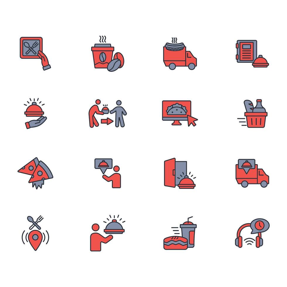Food delivery icon set..Editable stroke.linear style sign for use web design,logo.Symbol illustration. vector