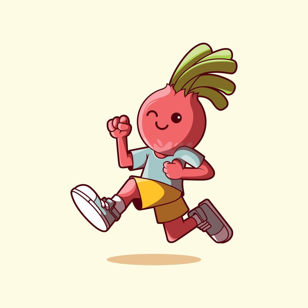 Radish character running and smiling. vector