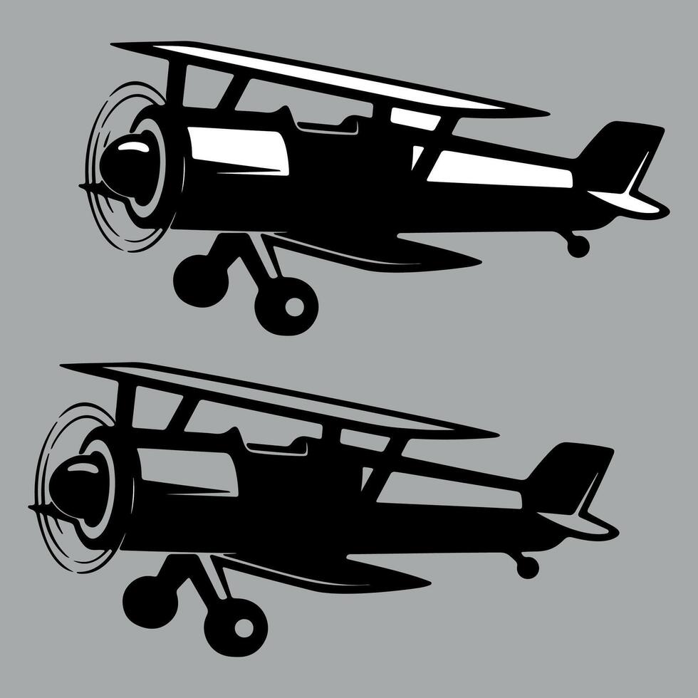 black and white retro airplane icon isolated vector