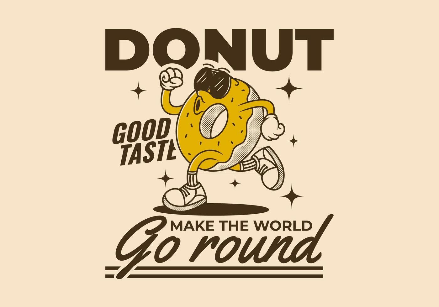 Donut, make the world go round. Retro mascot character of donut in running pose, good for cutting sticker vector