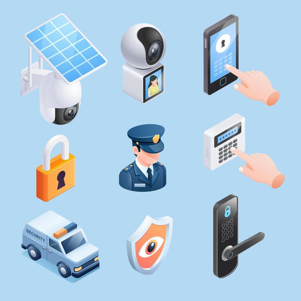 Security system isometric icon set vector