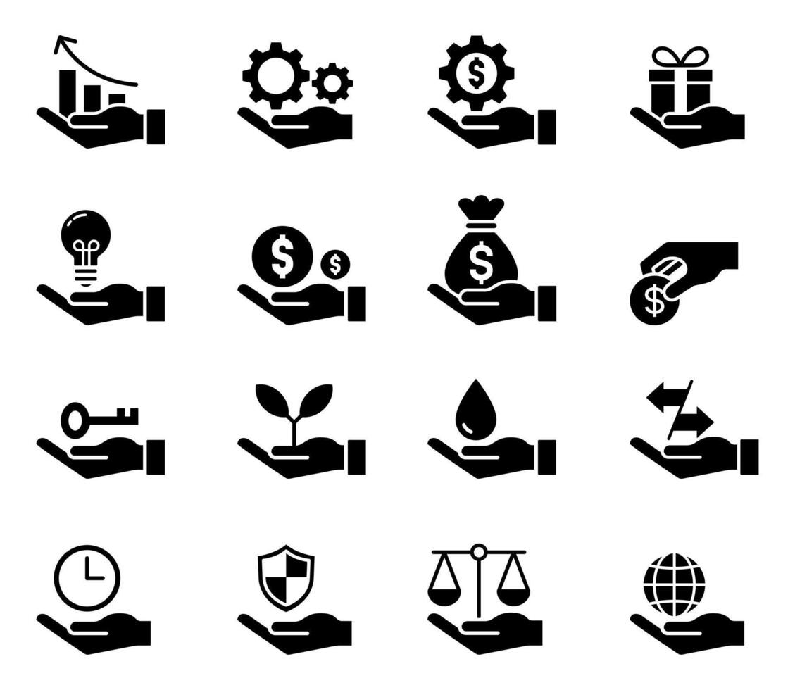 Business hand concept icon set vector