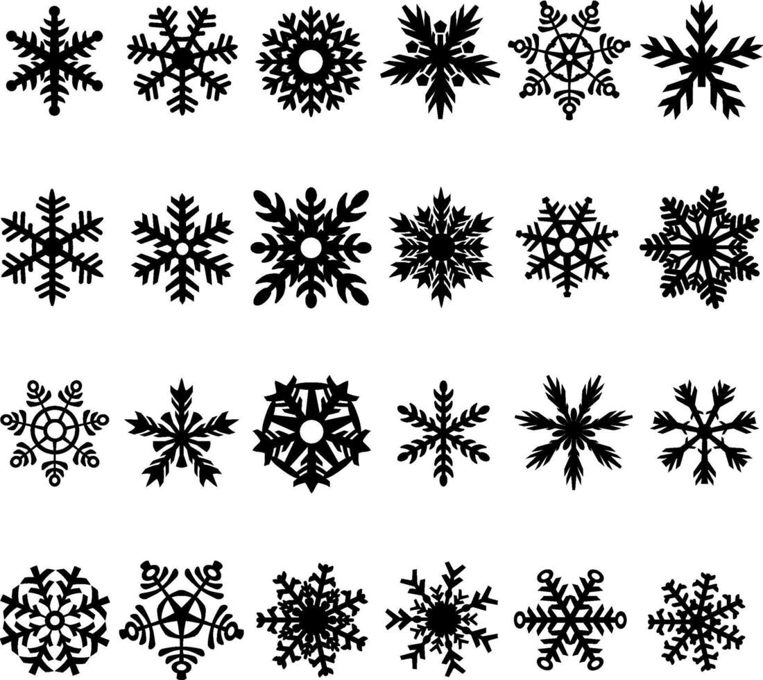 Black Snowflake set. Snow icons. Winter holiday sign vector