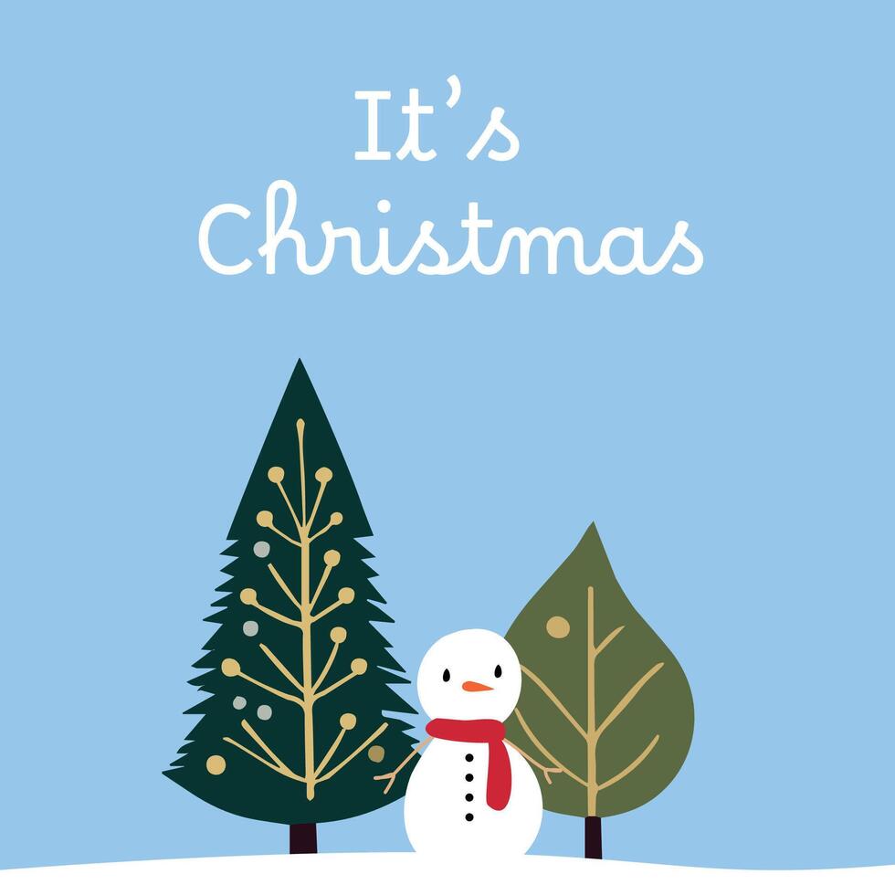 Christmas card with snowman and tree vector