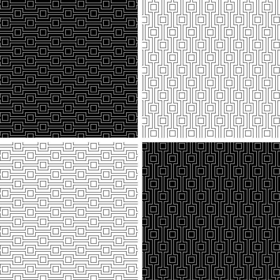 Abstract geometric seamless black white outline stripe pattern with squares vector