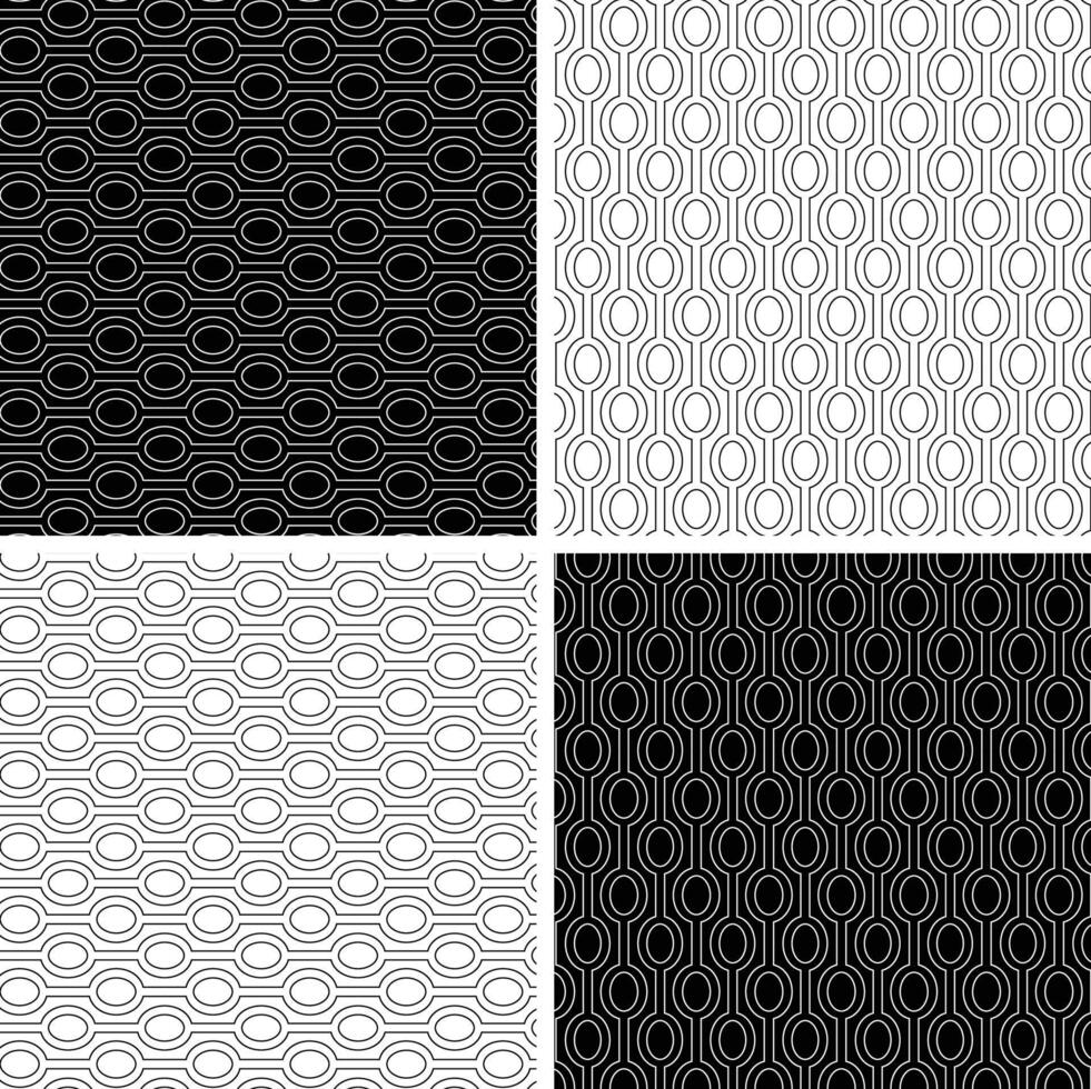 Abstract geometric seamless black white outline stripe pattern with ovals vector