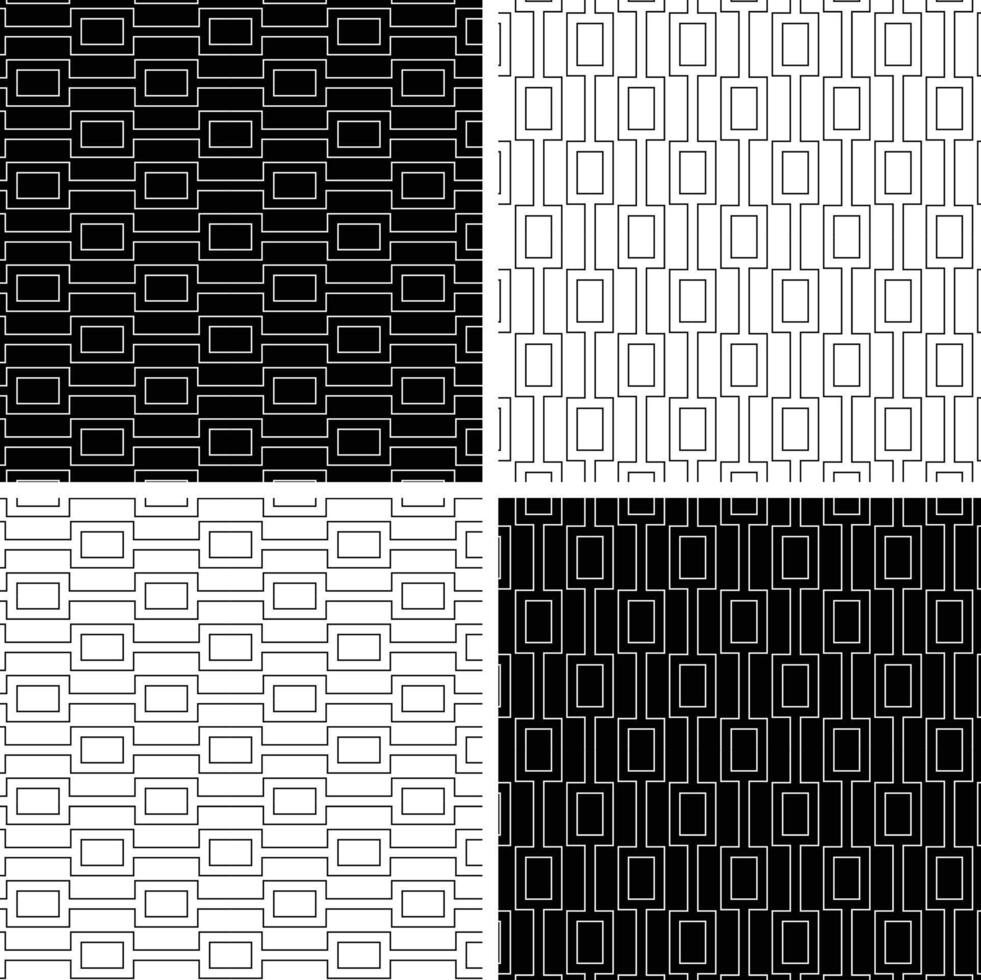 Abstract geometric seamless black white outline stripe pattern with rectangles vector