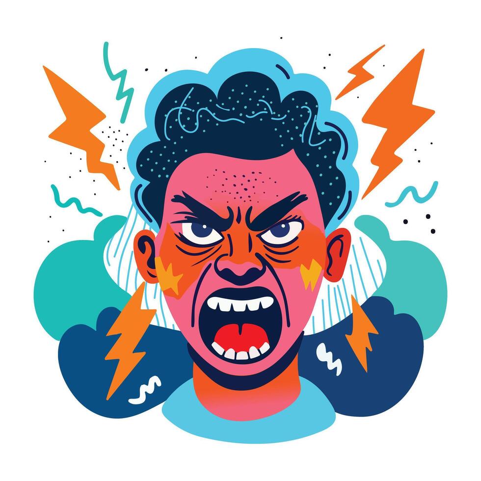 Furious character sticker in flat style vector