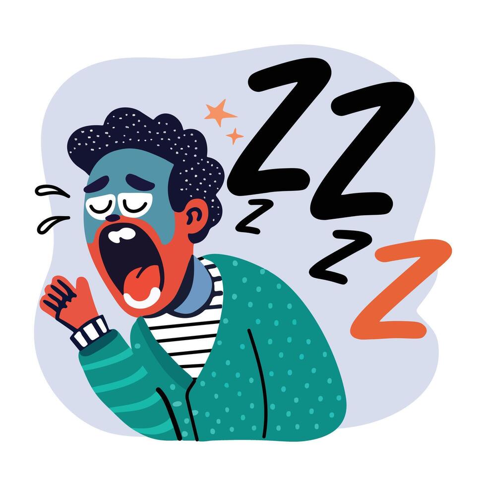 A flat style sticker of yawning character vector