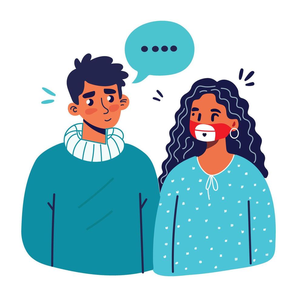 Two characters talking with each other, a flat style sticker vector