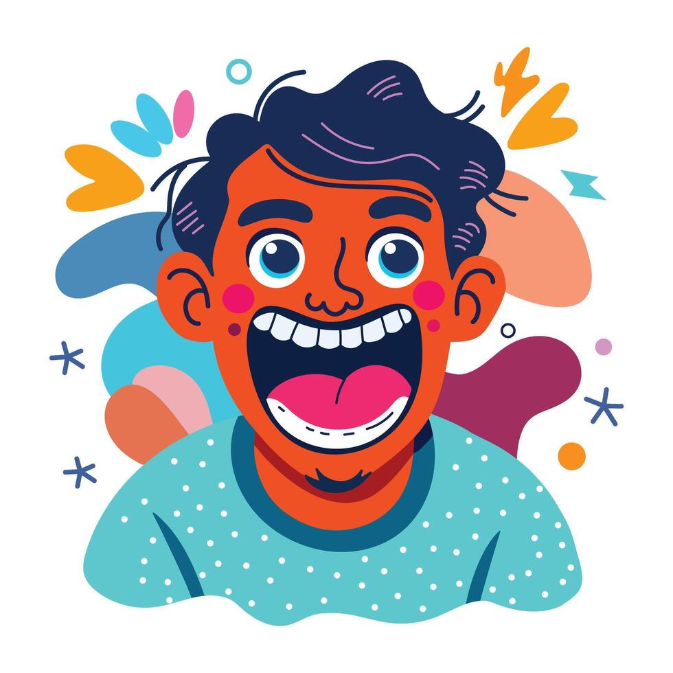 Happy character sticker in flat style vector