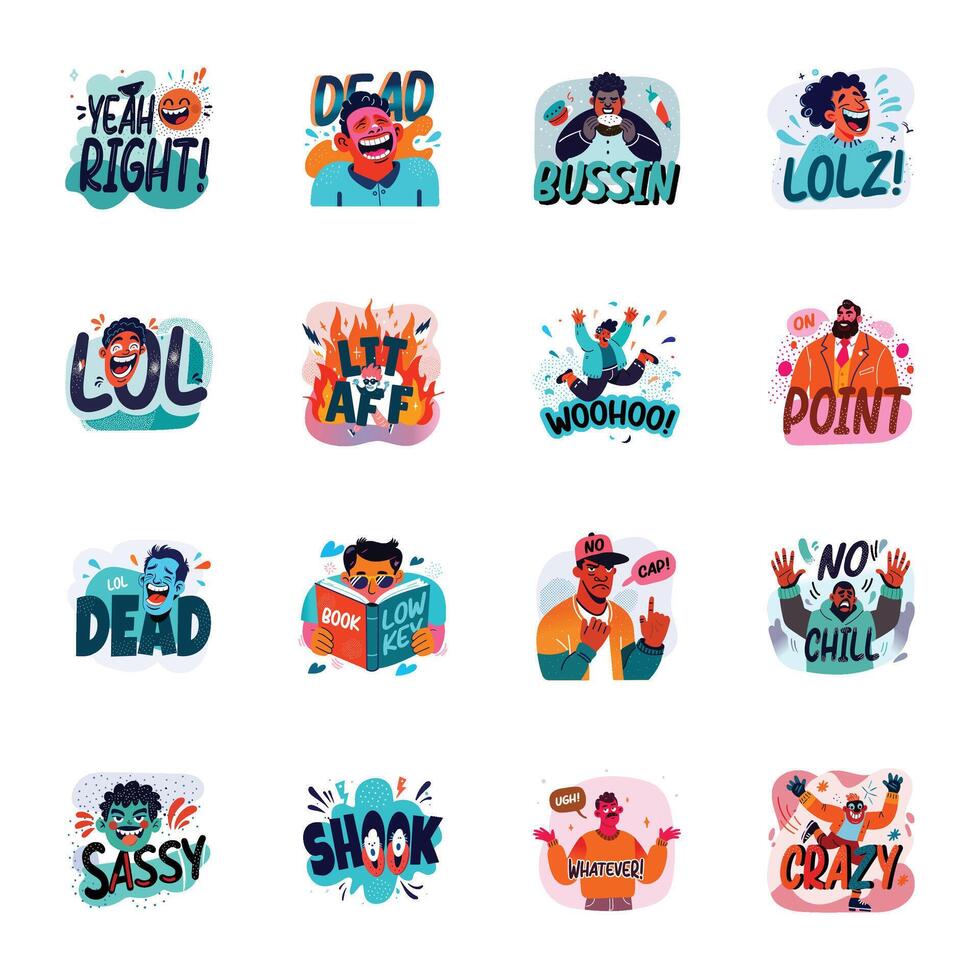 Collection of Moods Flat Style Stickers vector