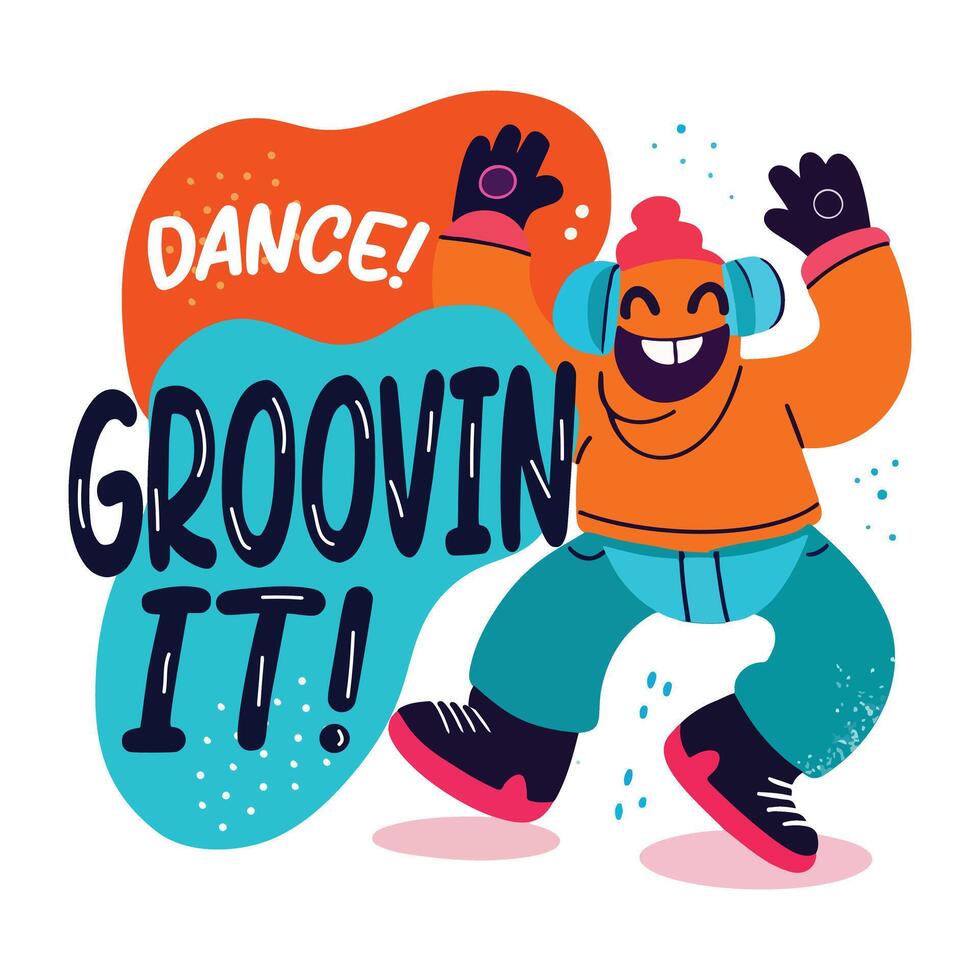 A happy character dancing, a flat style sticker vector