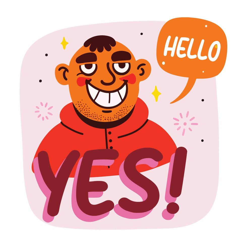 A character say hello, a flat style sticker vector