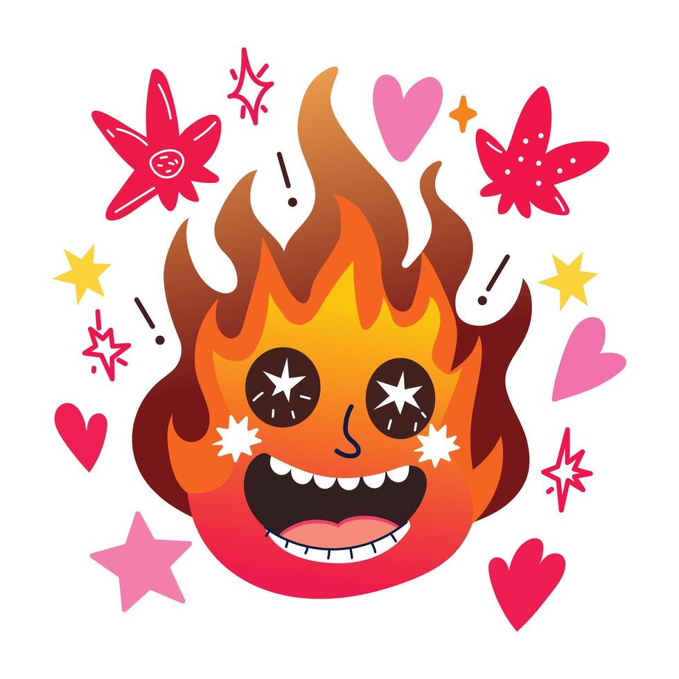 Astonished fire sticker in flat style vector