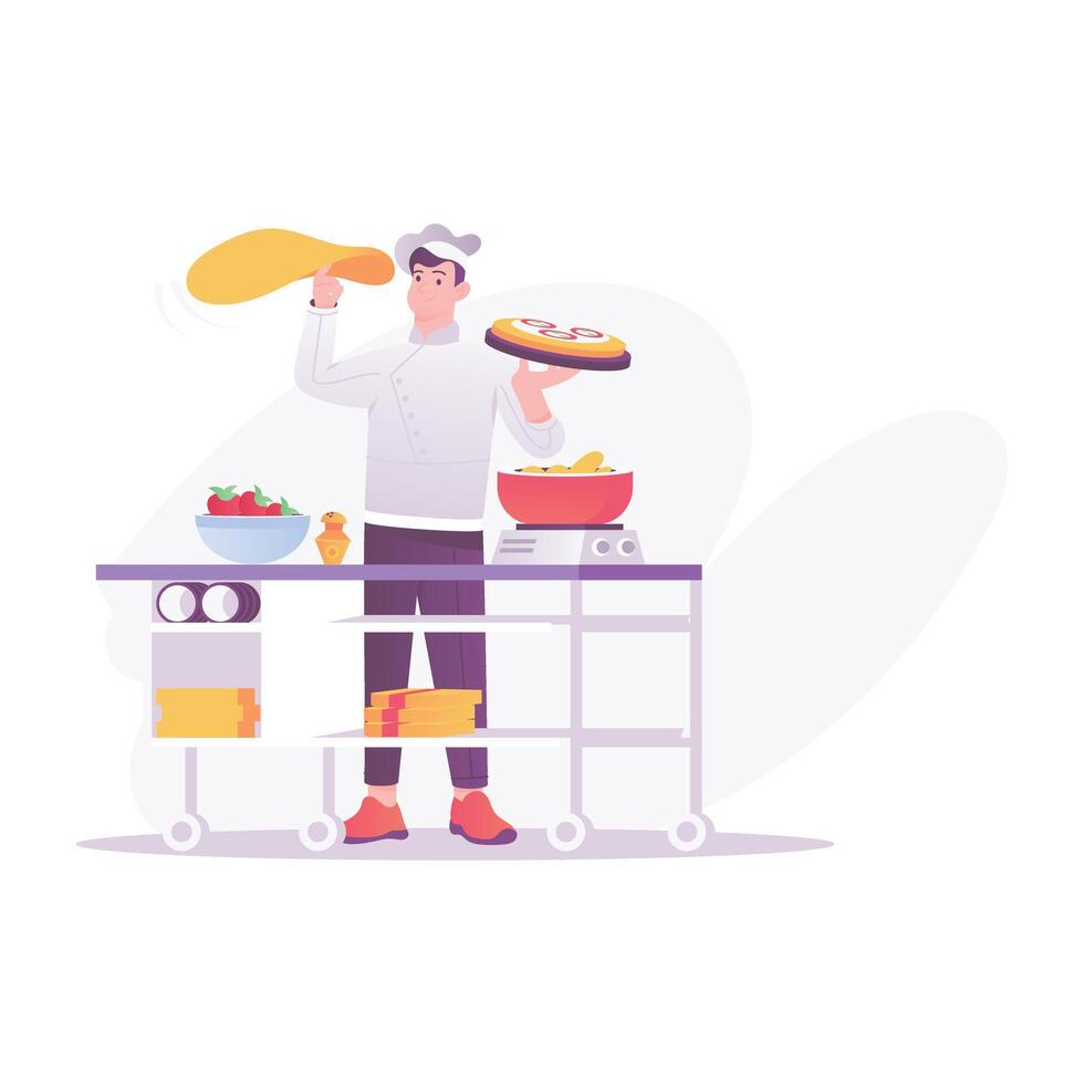 Mom cooking with her daughters, flat style illustration vector