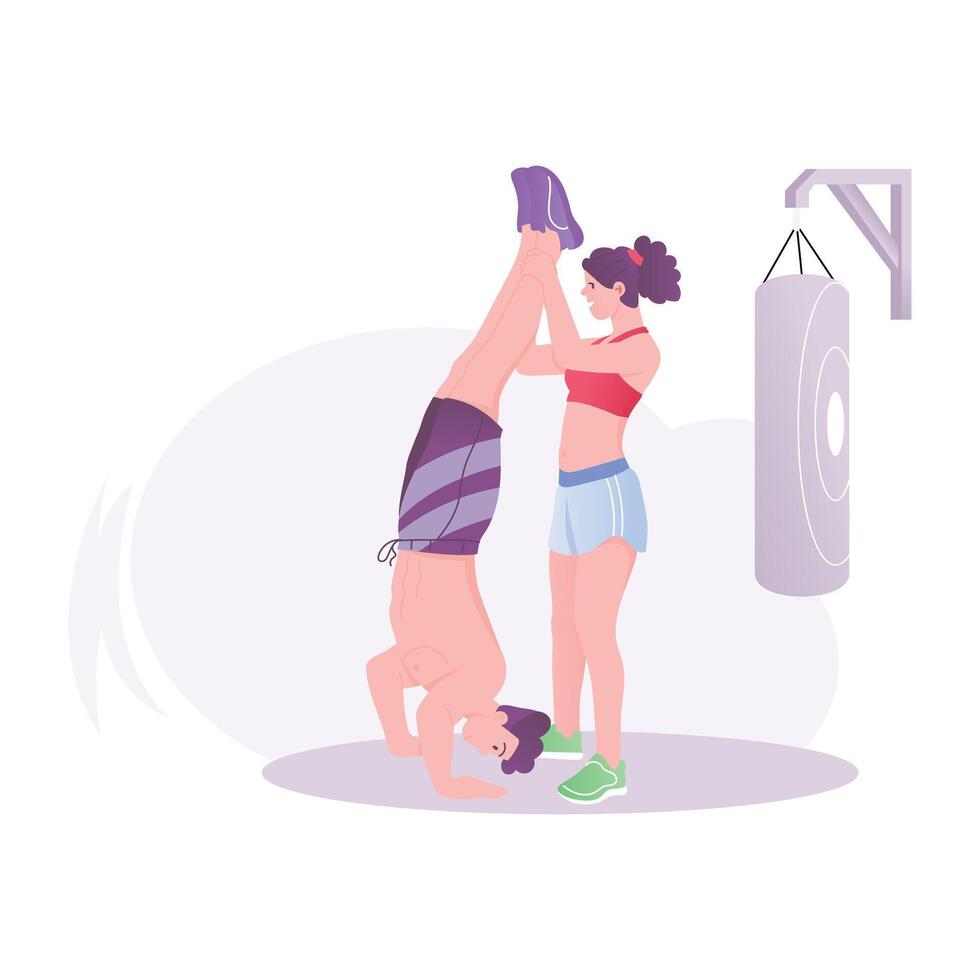 A woman doing exercise with resistance band, a flat illustration vector