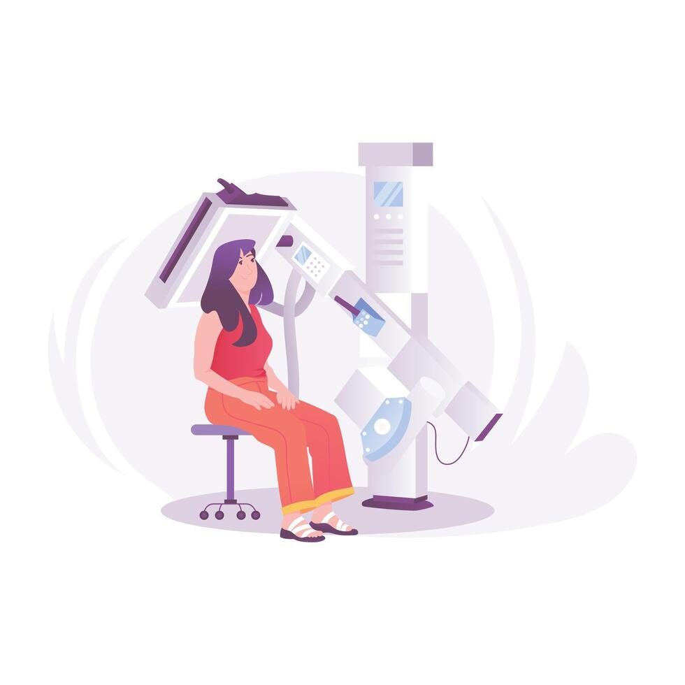 A flat style illustration of patient checkup with medical machine vector