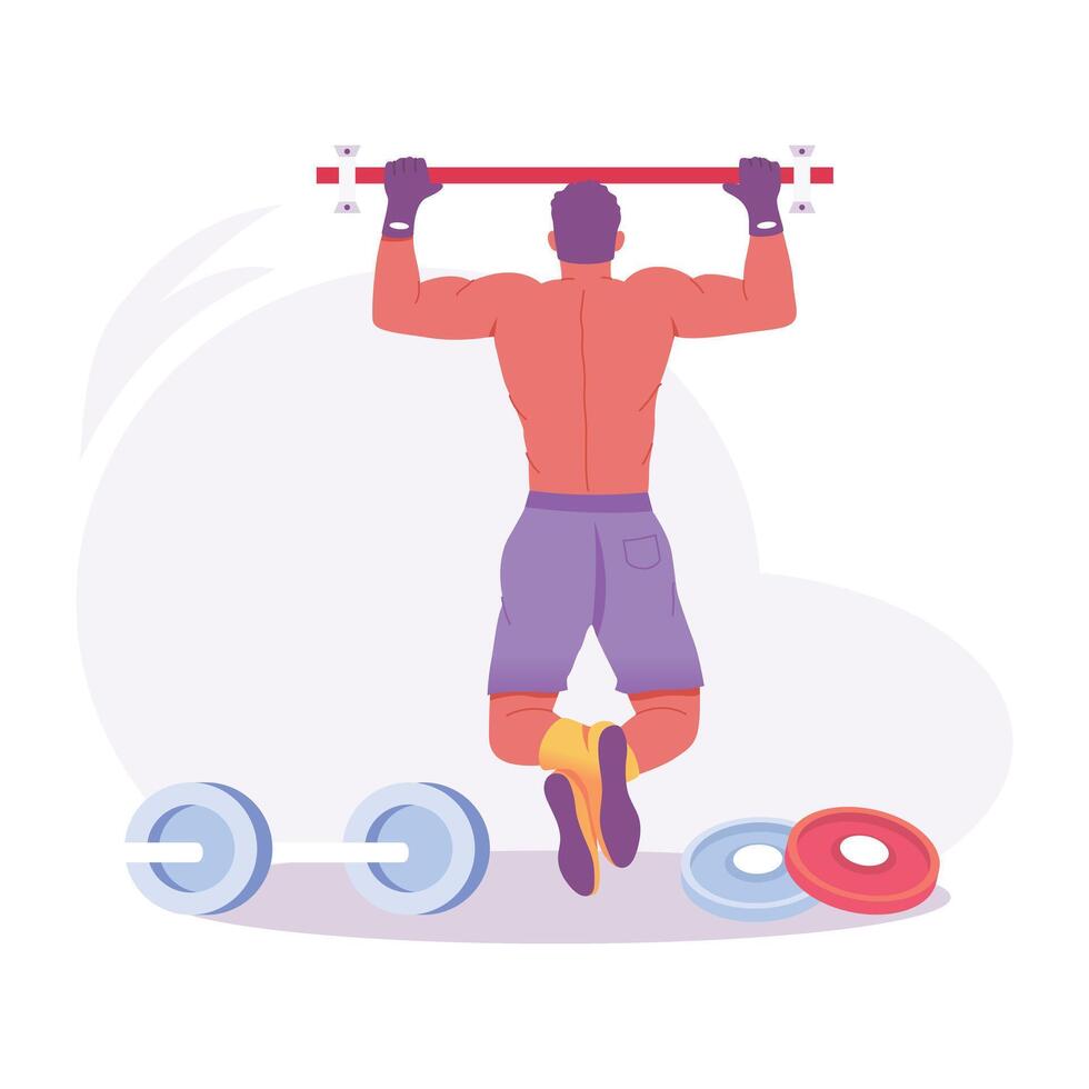 A man doing pullup exercise, a flat style illustration vector