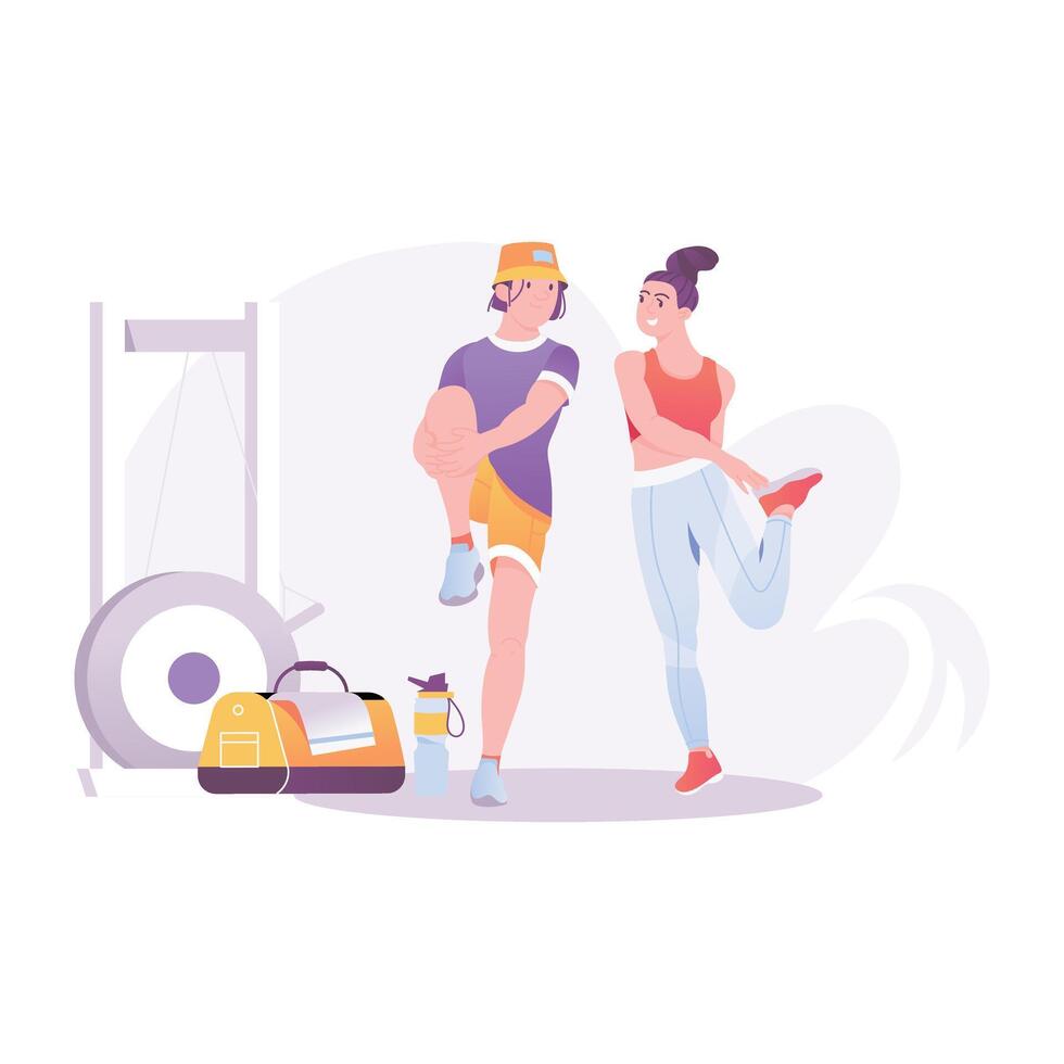 A woman doing exercise with resistance band, a flat illustration vector