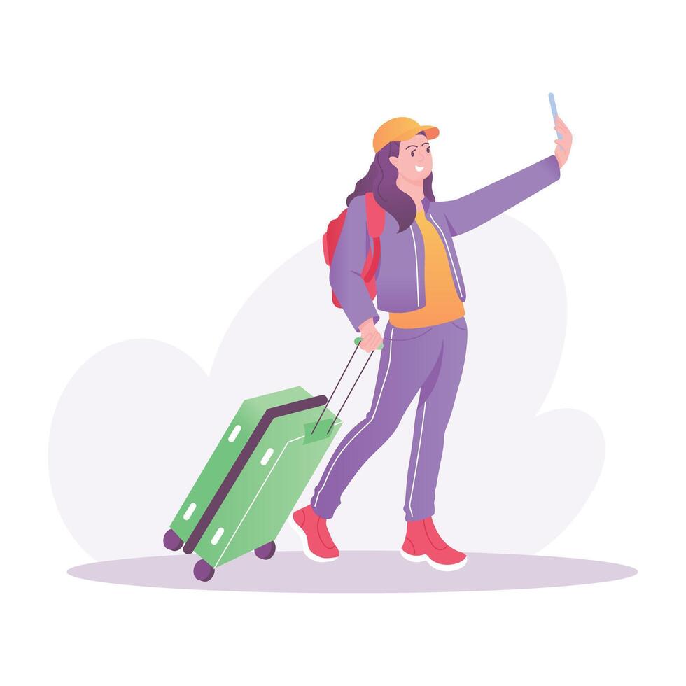 A traveller taking selfie, a flat style illustration vector