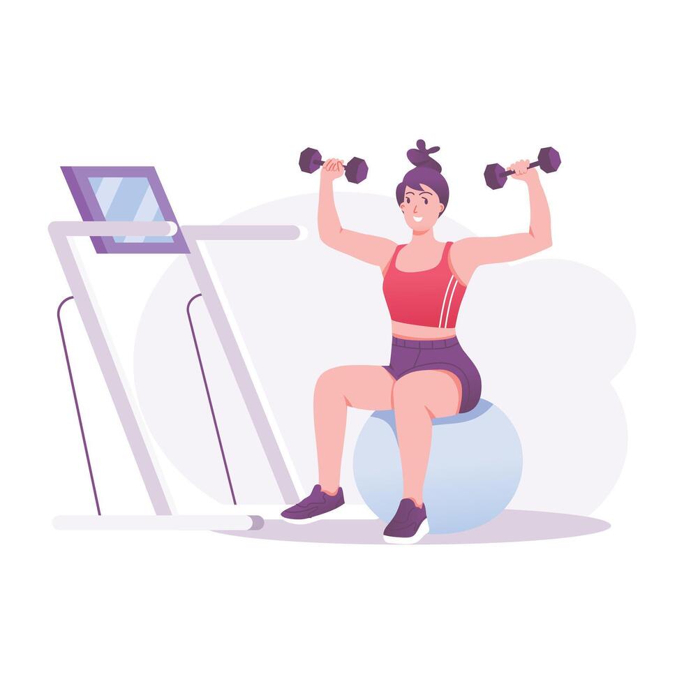 A woman doing exercise with resistance band, a flat illustration vector