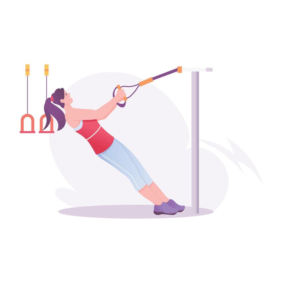 A woman doing exercise with resistance band, a flat illustration vector
