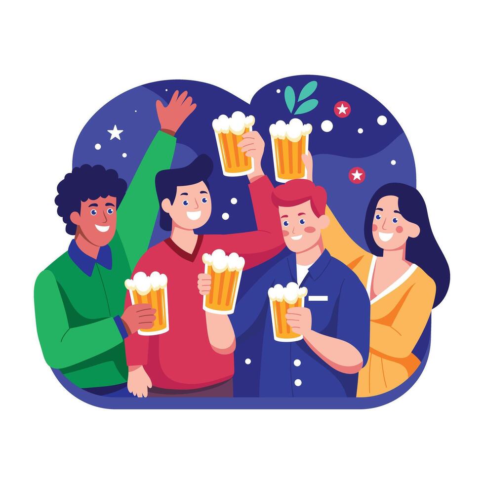 A flat style illustration of beer party vector