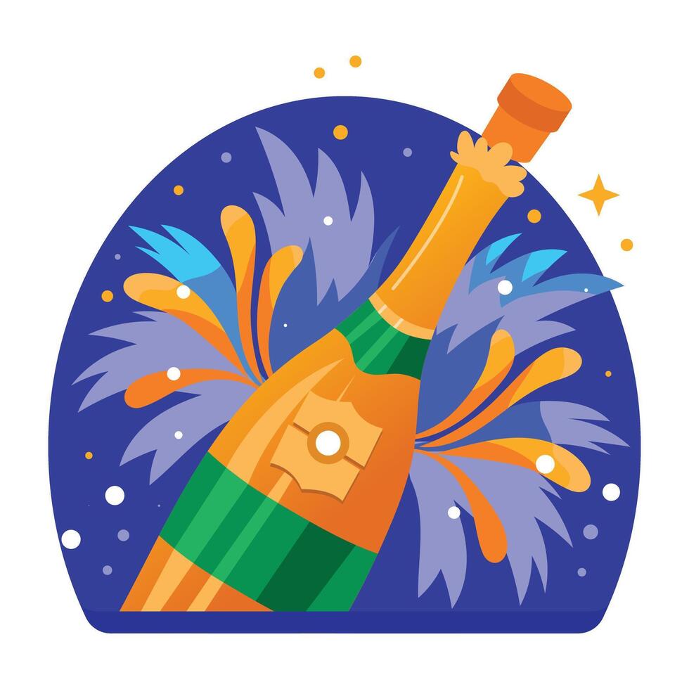 Champagne bottle illustration in flat style vector