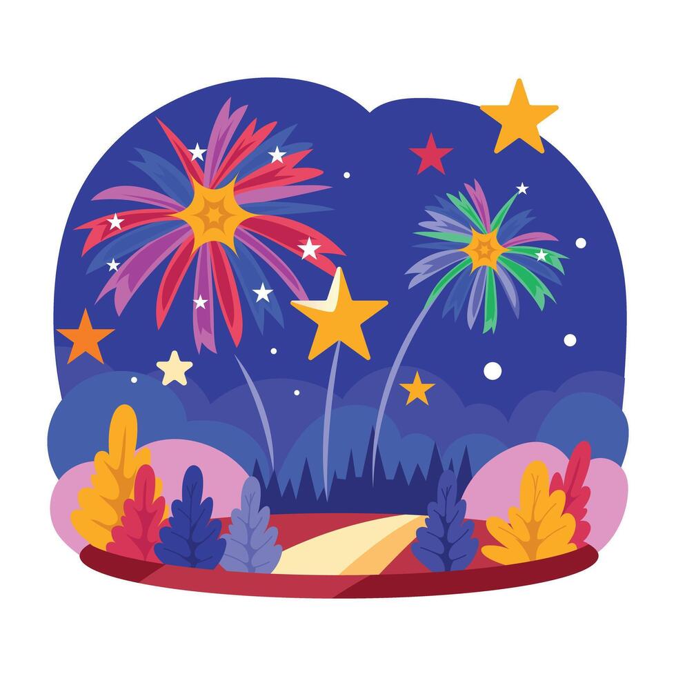 City fireworks illustration in flat style vector