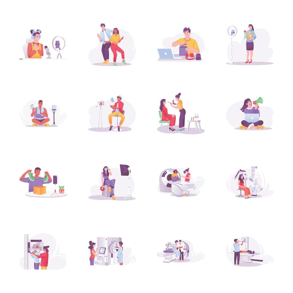 Pack of Fashion And Healthcare Flat Style Illustrations vector