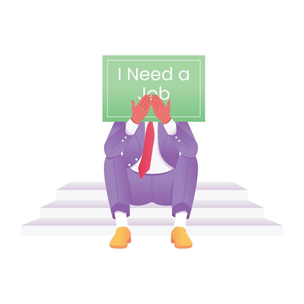 A character holding need job signboard, a flat style illustration vector