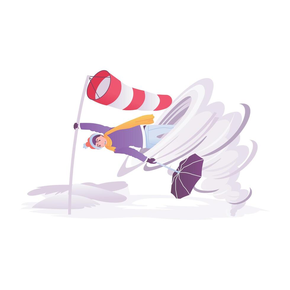 An umbrella flying in strong wind, a flat style illustration vector