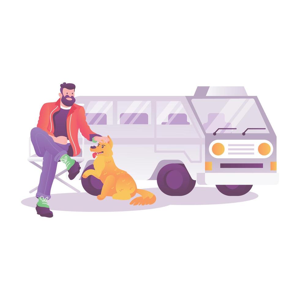 A picnic with pet companion, flat style illustration vector