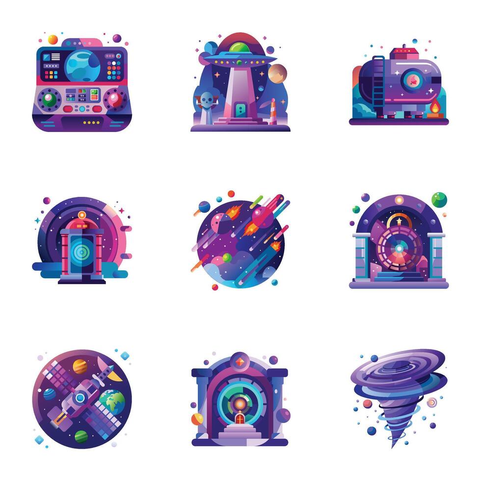 Pack of Fat Style Space Icons vector