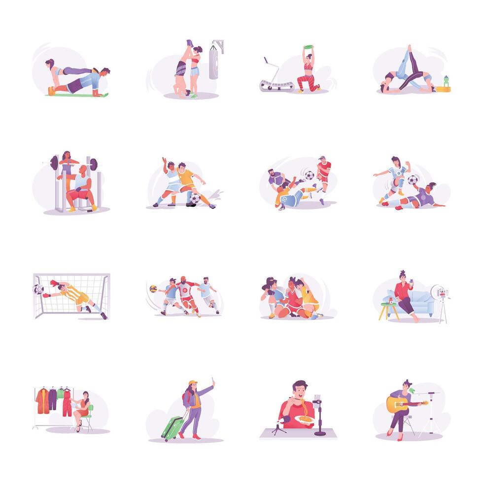 Collection of Workout And Sports Flat Style Illustrations vector