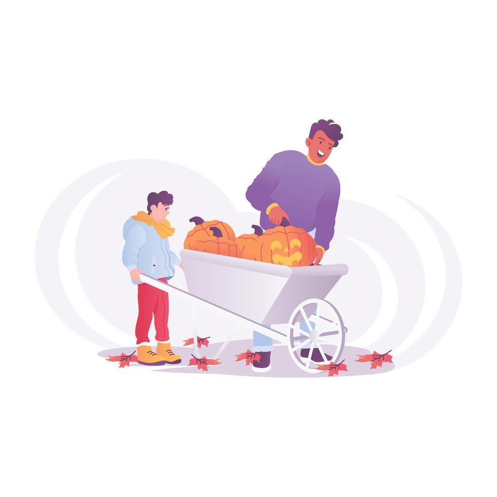 Harvest pumpkins illustration in flat style vector