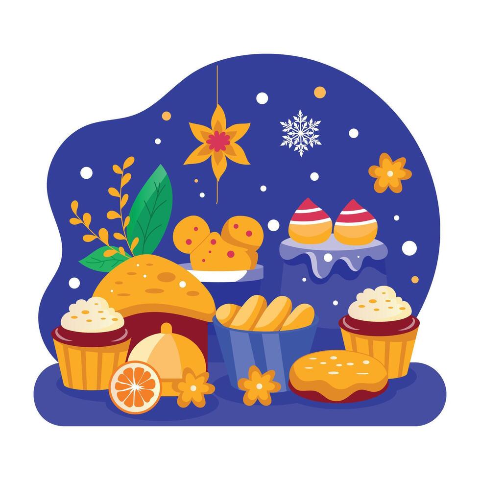 A flat style illustration of festive food vector