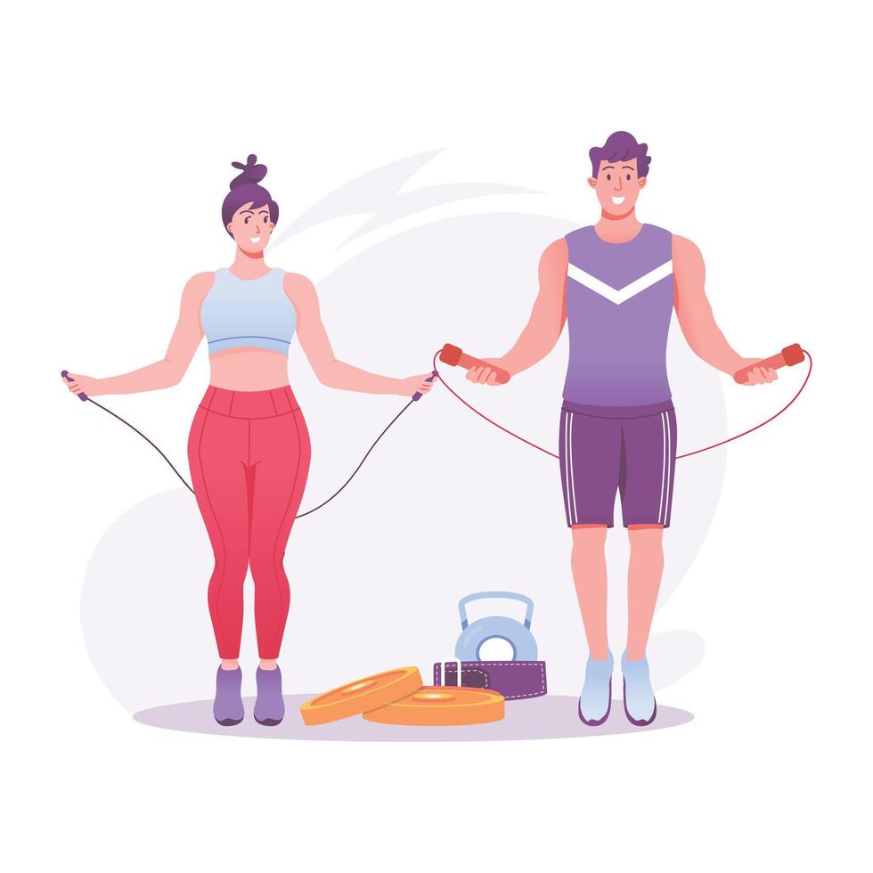 A woman doing exercise with resistance band, a flat illustration vector